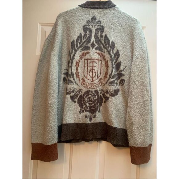 Honor The Gift Cardigan Sweater Crest Logo Knit‎ Brown Trim Oversized - Picture 14 of 16